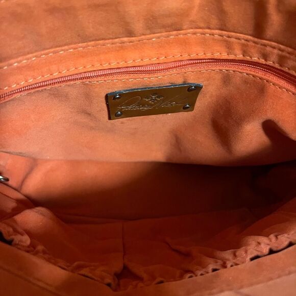 NWOT Patricia Nash “Broncos” Leather Zorita Tool Vibrant Orange Embossed Satchel - Picture 9 of 15